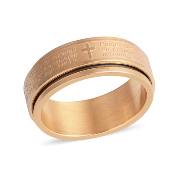 Stainless Steel Lord's Prayer Spinner Ring - Engravable, Black Spinner With Cross, Sizes 9-13 - View #11